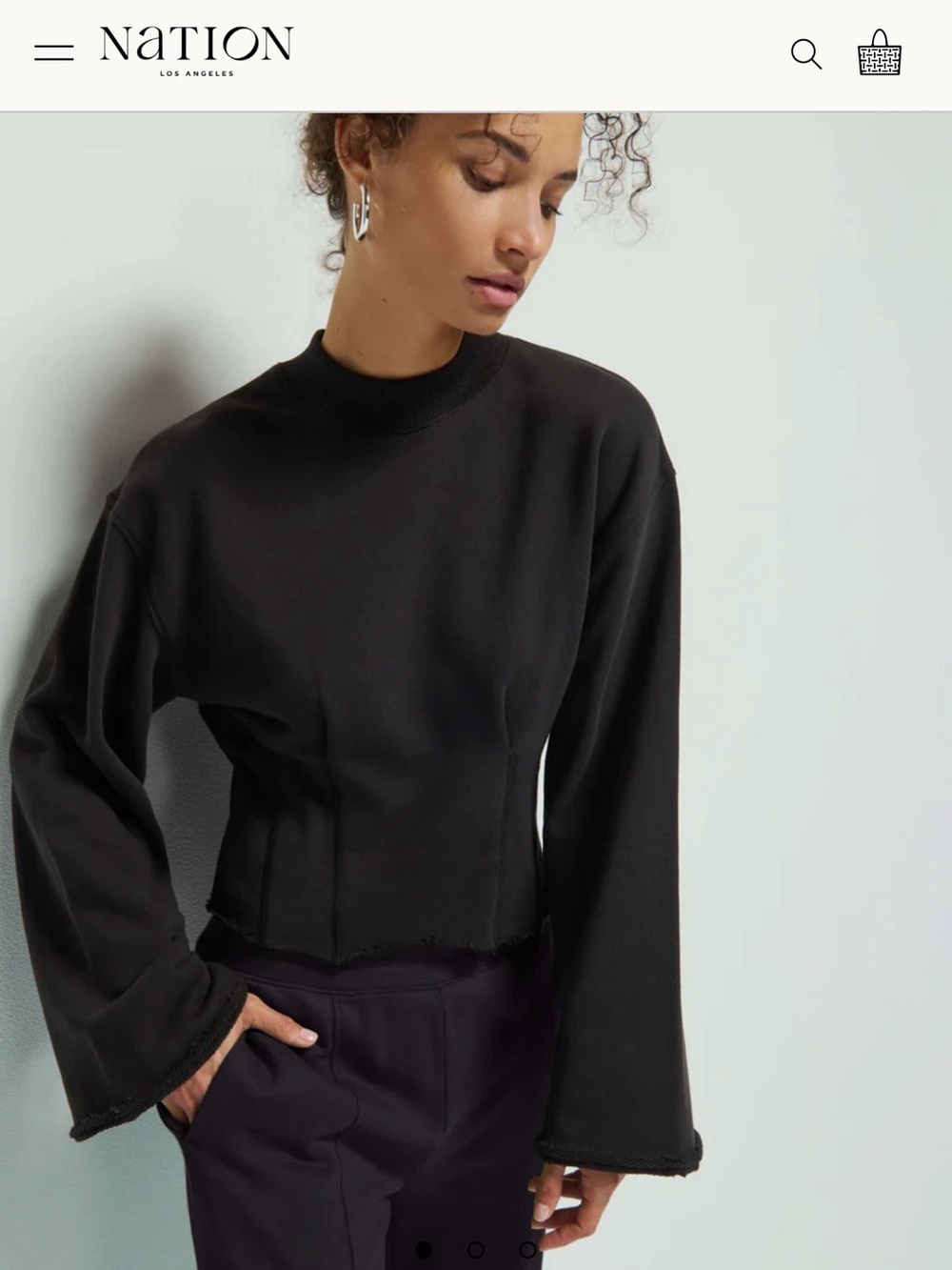 Nation LTD Black Mock Neck Cropped Sweatshirt